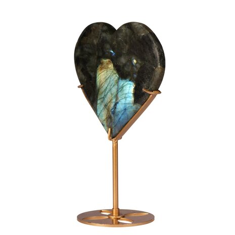 Labradoriet hart op standaard (goudkleurig) 11,8 x 13,5 x 1,5 cm | 524 gram