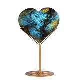 Labradoriet hart op standaard (goudkleurig) 11,2 x 12,8 x 1,9 cm | 580 gram