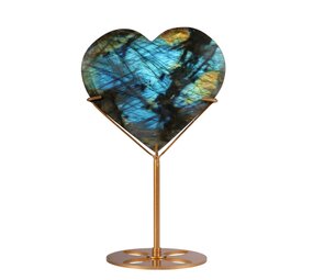 Labradoriet hart op standaard (goudkleurig) 11,2 x 12,8 x 1,9 cm | 580 gram