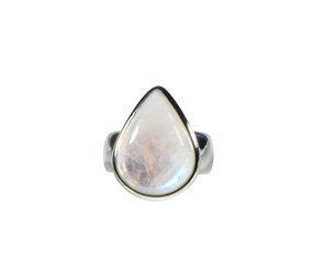 Zilveren ring maansteen (regenboog) maat 16 1/2 | druppel 1,8 x 1,4 cm