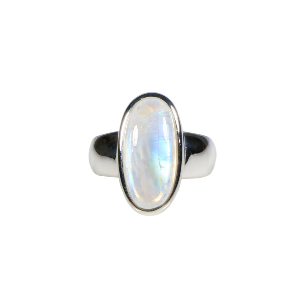 Zilveren ring maansteen (regenboog) maat 17 | ovaal 1,7 x 0,8 cm
