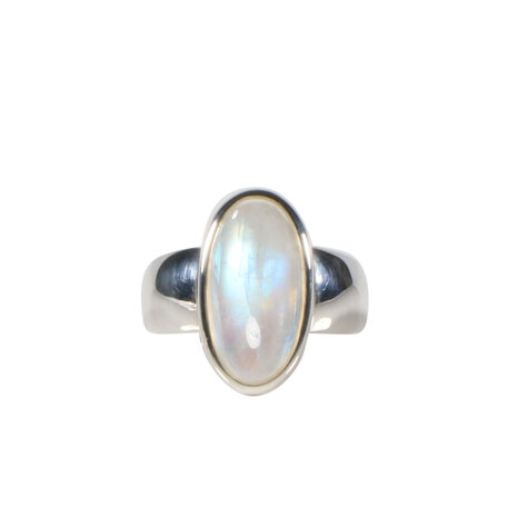 Zilveren ring maansteen (regenboog) maat 17 | ovaal 1,7 x 0,9 cm