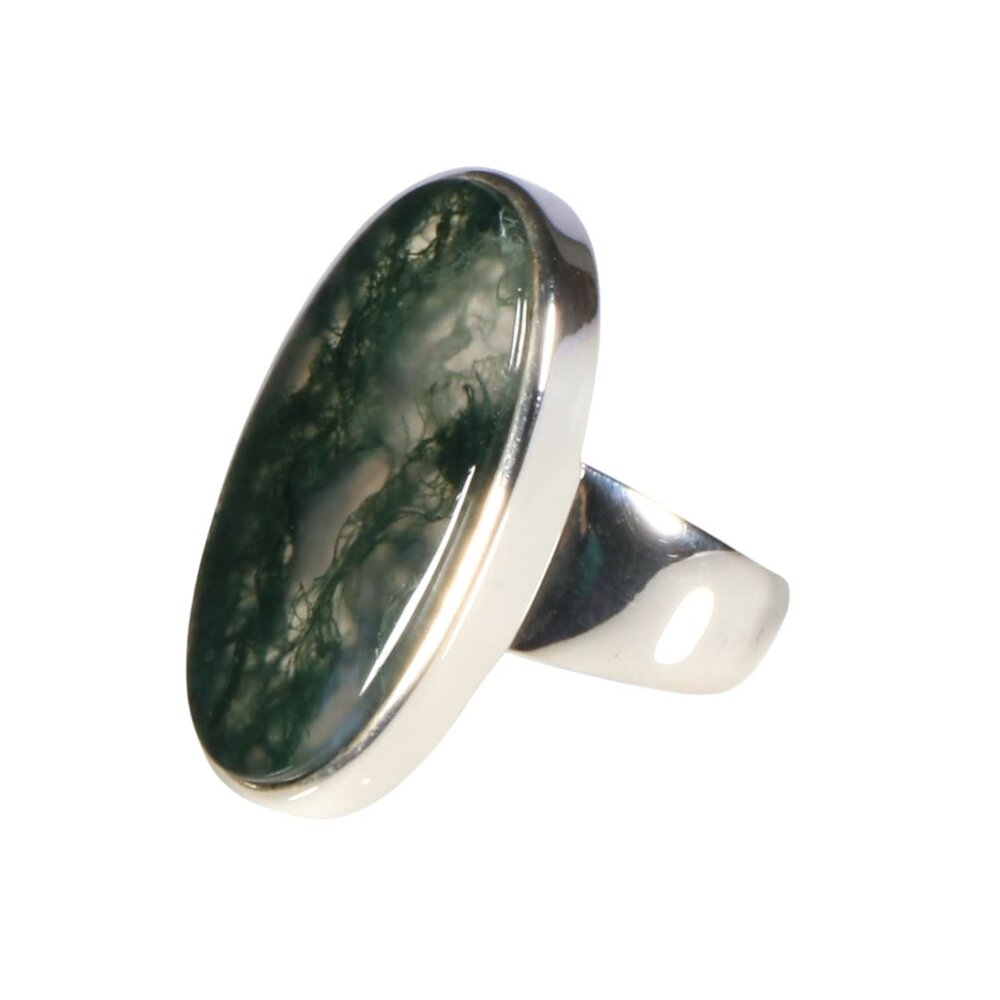 Zilveren ring mosagaat maat 17 1/2 | ovaal 2,7 x 1,4 cm