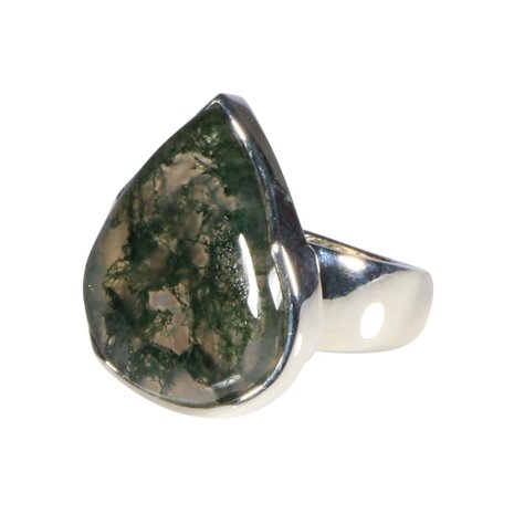 Zilveren ring mosagaat maat 19 | druppel 2,3 x 2,2 cm