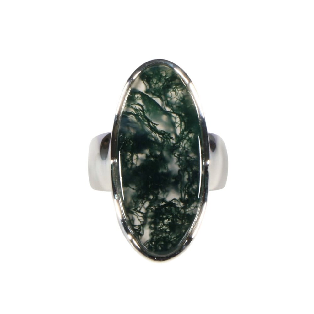 Zilveren ring mosagaat maat 17 | ovaal 2,7 x 1,2 cm