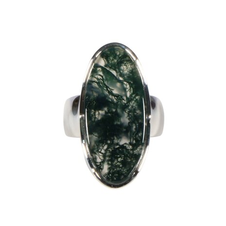 Zilveren ring mosagaat maat 17 | ovaal 2,7 x 1,2 cm
