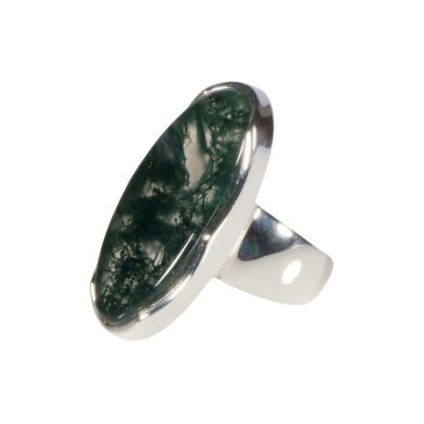 Zilveren ring mosagaat maat 17 | ovaal 2,7 x 1,2 cm