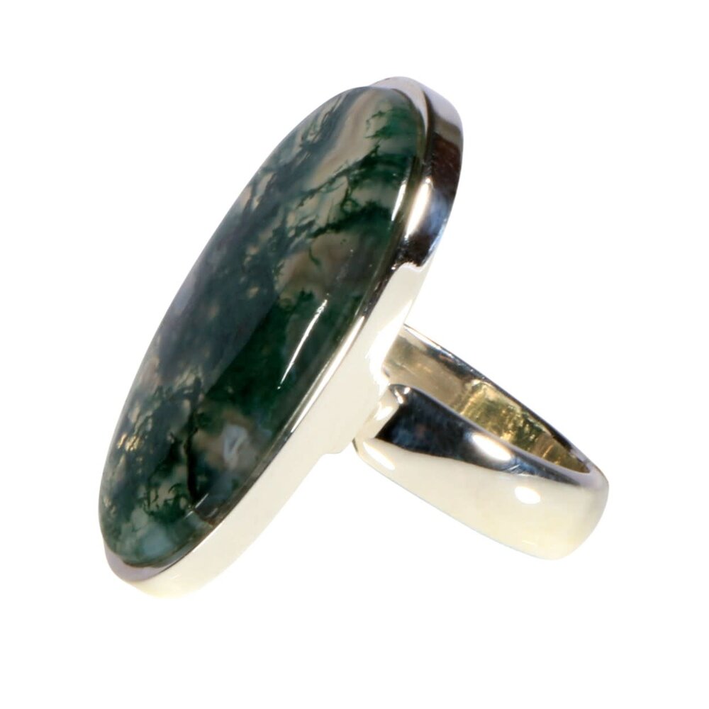 Zilveren ring mosagaat maat 18 (licht verstelbaar) | ovaal 3 x 1,9 cm