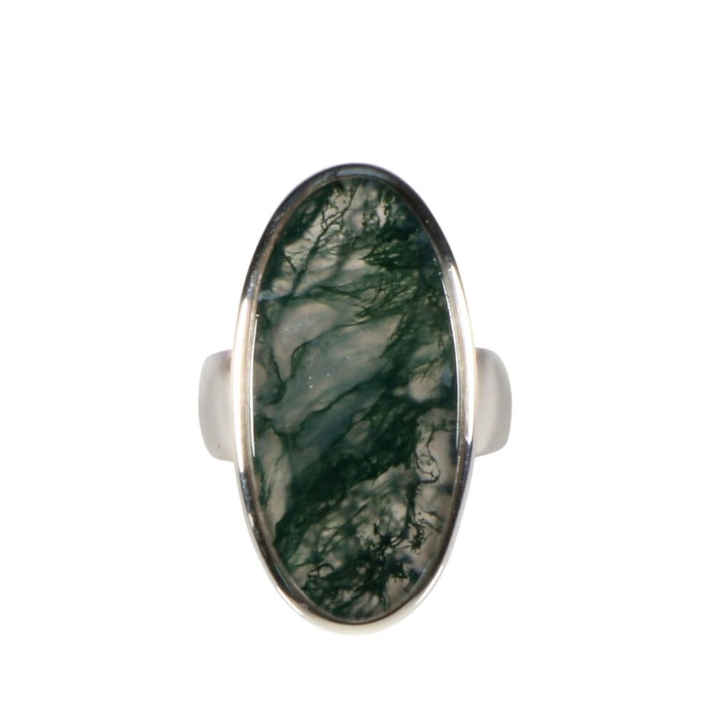 Zilveren ring mosagaat maat 18 1/2 | ovaal 3 x 1,5 cm