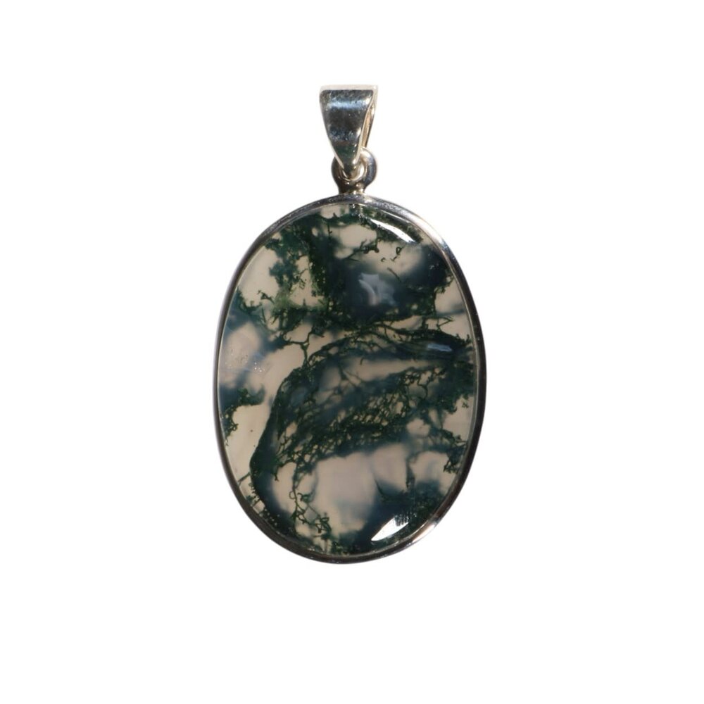 Zilveren hanger mosagaat | ovaal 3,1 x 2,3 cm Zilveren hanger mosagaat | ovaal 3,1 x 2,3 cm