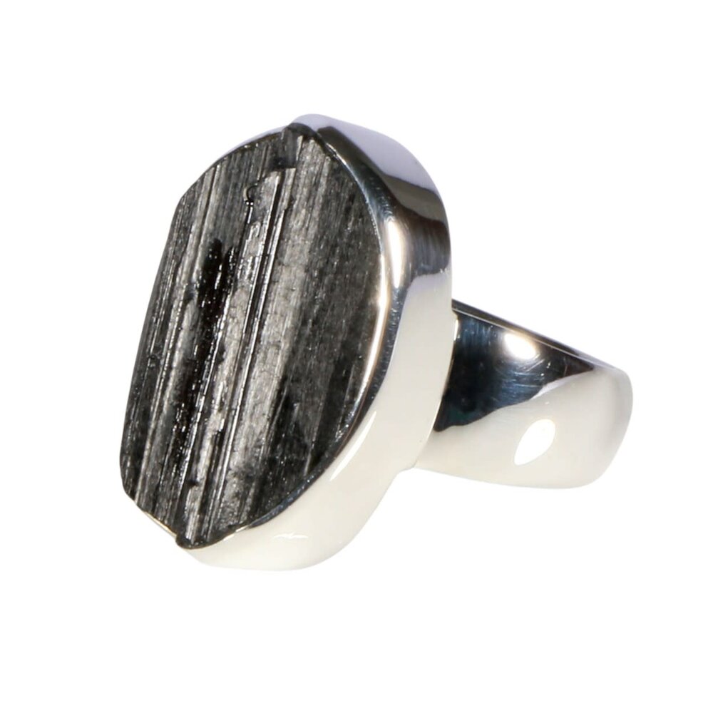 Zilveren ring toermalijn (zwart) maat 17 1/2 | ovaal ruw 2,1 x 1,6 cm