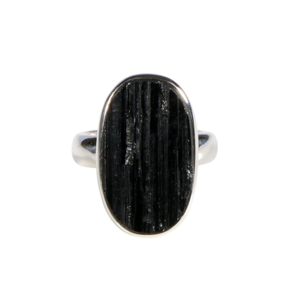 Zilveren ring toermalijn (zwart) maat 17 1/2 verstelbaar | ovaal ruw 2,2 x 1,3 cm