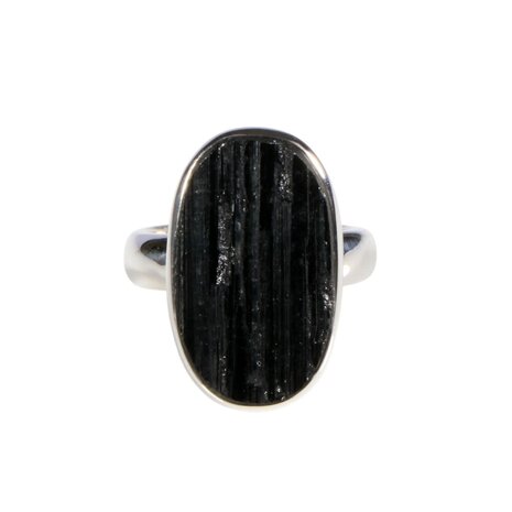 Zilveren ring toermalijn (zwart) maat 17 1/2 verstelbaar | ovaal ruw 2,2 x 1,3 cm