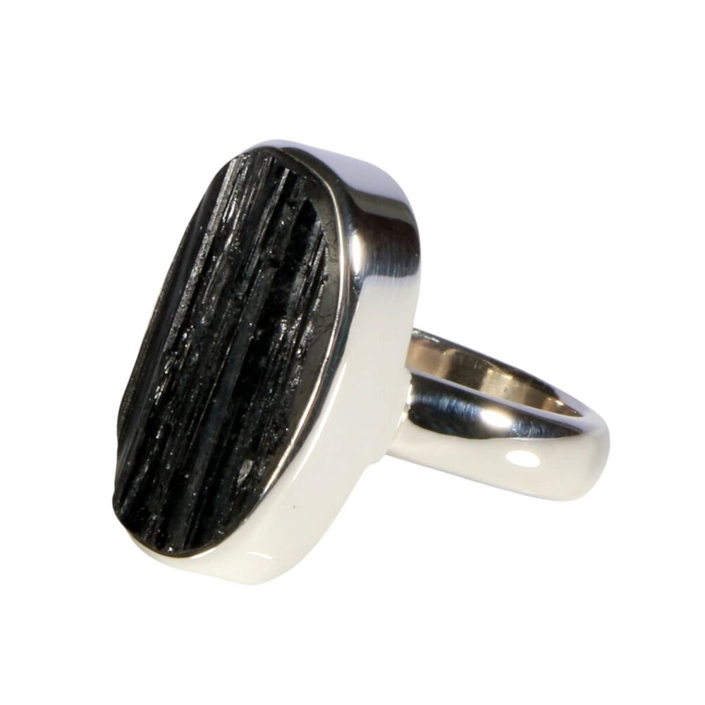 Zilveren ring toermalijn (zwart) maat 17 1/2 verstelbaar | ovaal ruw 2,2 x 1,3 cm