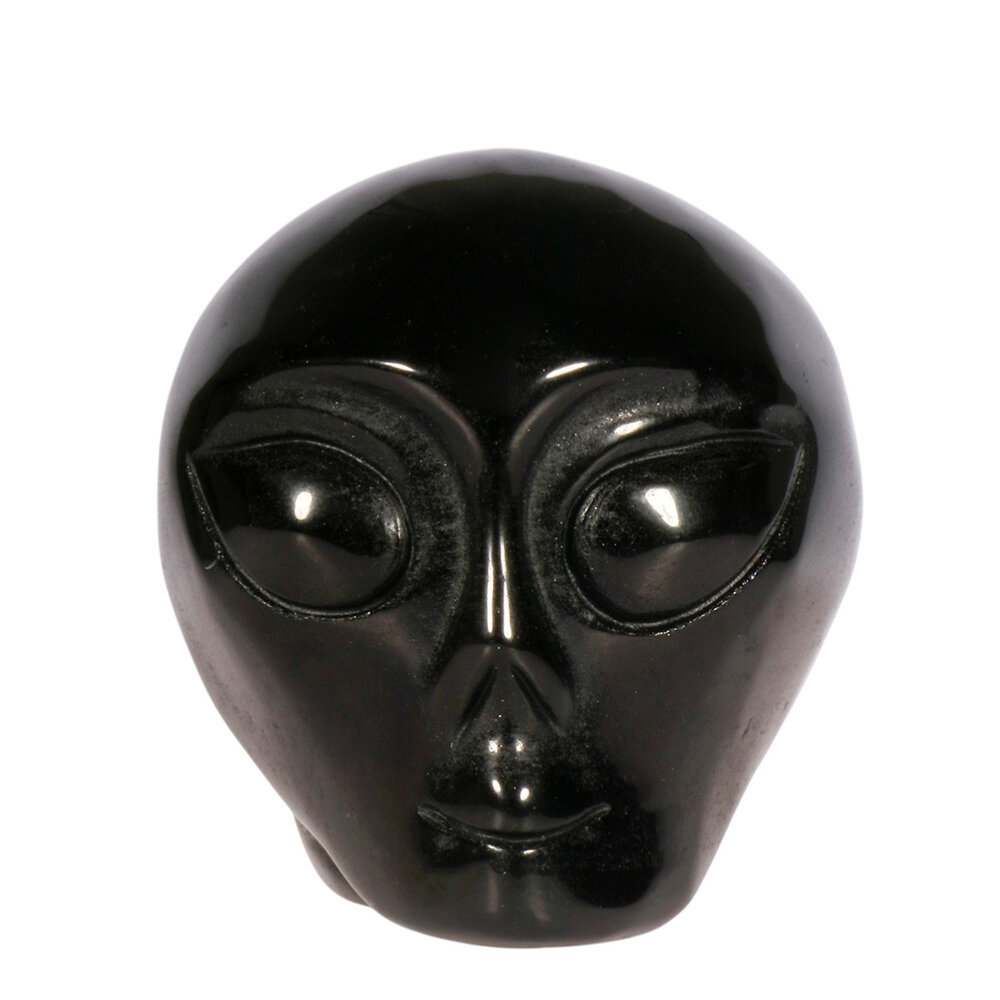 Obsidiaan (zilver) alien schedel 8,8 x 6,1 x 6,5 cm | 403 gram