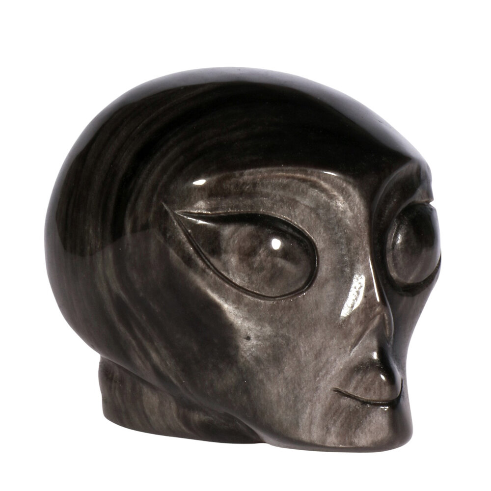 Obsidiaan (zilver) alien schedel 10,5 x 7,7 x 8 cm | 787 gram