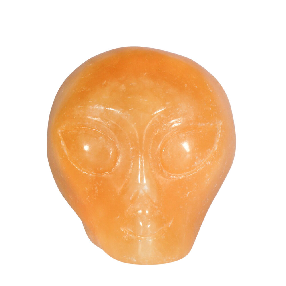 Calciet (oranje) alien schedel 8,2 x 6,2 x 6,8 cm | 469 gram