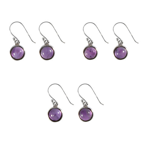 Zilveren oorbellen amethist rond smalle rand 8 mm
