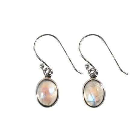 Zilveren oorbellen maansteen (regenboog) | ovaal cabochon 9 x 7 mm