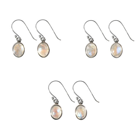 Zilveren oorbellen maansteen (regenboog) | ovaal cabochon 9 x 7 mm