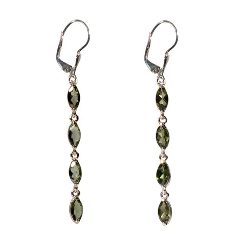 Zilveren oorbellen moldaviet| lang markies gezet 4,5 cm