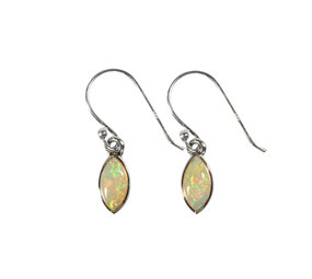 Zilveren oorbellen opaal (edel) | markies 10 x 5 mm