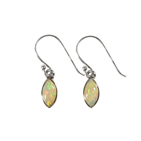 Zilveren oorbellen opaal (edel) | markies 10 x 5 mm