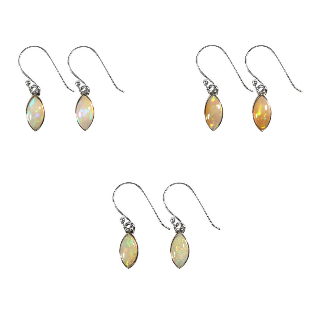 Zilveren oorbellen opaal (edel) | markies 10 x 5 mm