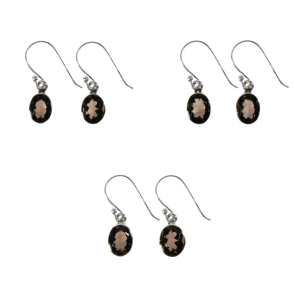 Zilveren oorbellen rookkwarts | ovaal facet 9 x 7 mm