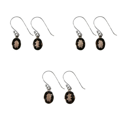Zilveren oorbellen rookkwarts | ovaal facet 9 x 7 mm