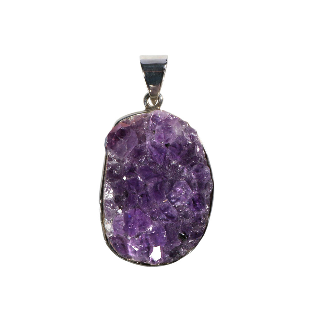 Zilveren hanger amethist | cluster ovaal 3,3 x 2,4 cm
