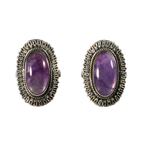 Zilveren ring amethist maat 18 1/2 | ovaal grote rand