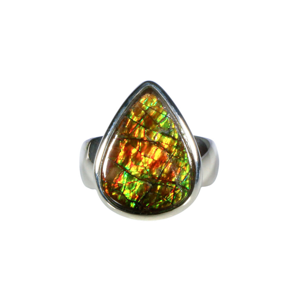 Zilveren ring ammoliet maat 17 1/2 | druppel  1,8 x 1,3 cm