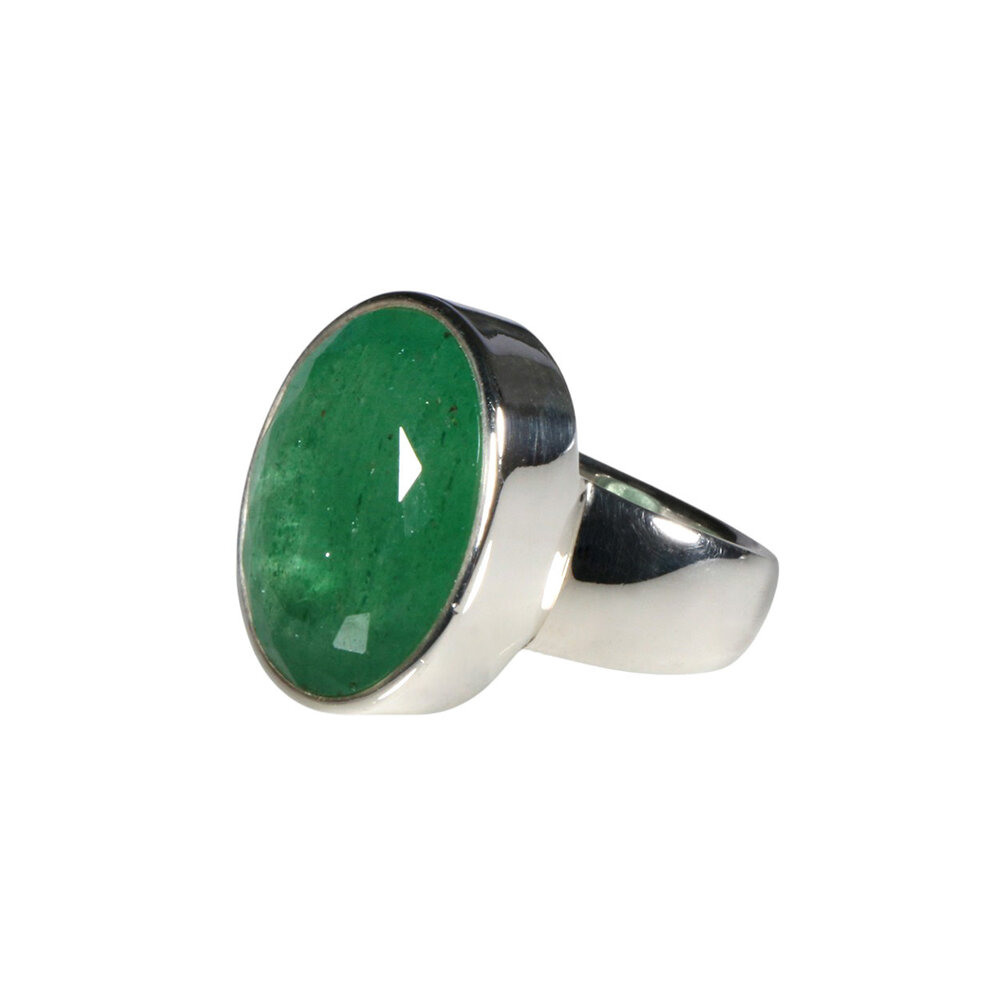 Zilveren ring aventurijn maat 17 1/2 | ovaal facet gezet 1,8 x 1,4 cm