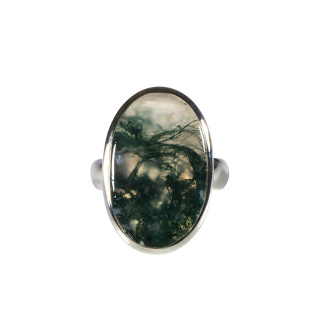 Zilveren ring mosagaat maat 18 (licht verstelbaar) | ovaal 2,3 x 1,4 cm