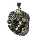 Zilveren hanger pyriet | ovaal ruw 4,3 x 3,8 cm