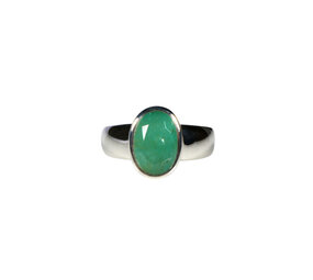 Zilveren ring smaragd maat 17 1/2 | ovaal facet 1 x 0,7 cm