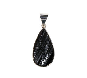 Zilveren hanger toermalijn (zwart) ruw | druppel 2,7 x 1,6 cm