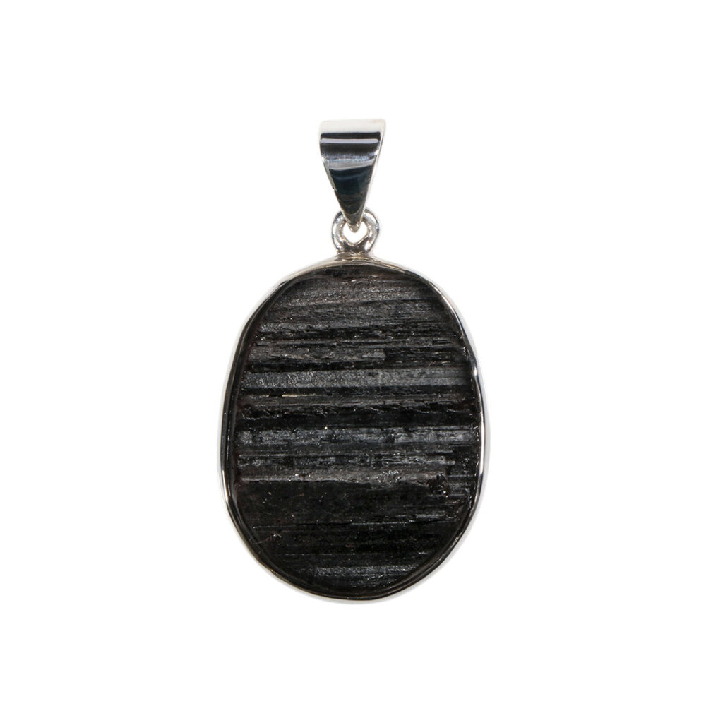 Zilveren hanger toermalijn (zwart) ruw | ovaal 2,7 x 2 cm