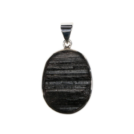 Zilveren hanger toermalijn (zwart) ruw | ovaal 2,7 x 2 cm