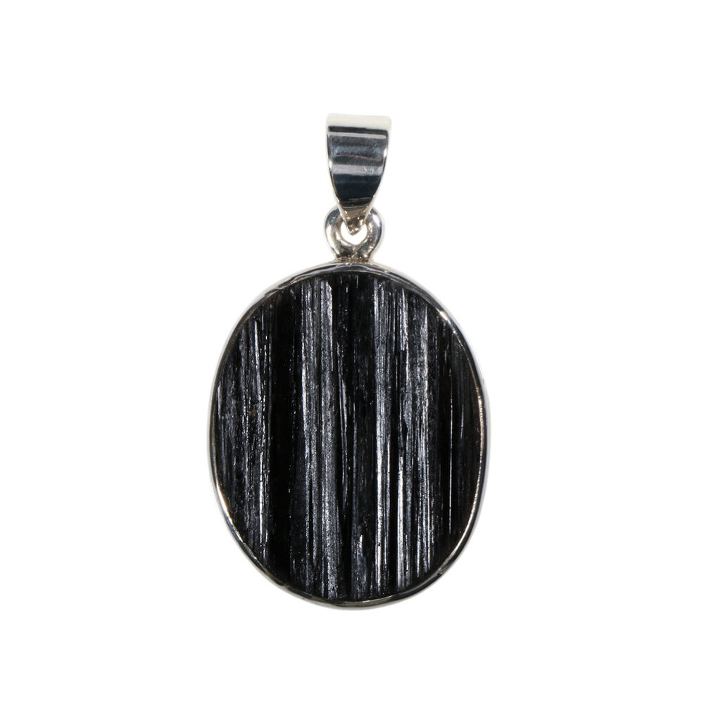 Zilveren hanger toermalijn (zwart) ruw | ovaal 2,6 x 2,1 cm