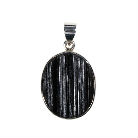 Zilveren hanger toermalijn (zwart) ruw | ovaal 2,6 x 2,1 cm