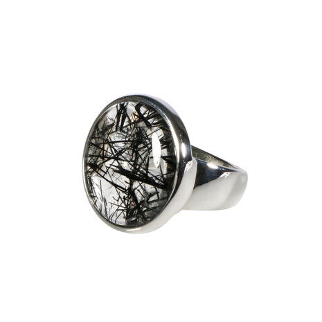Zilveren ring toermalijnkwarts maat 19 1/2 | rond 2 cm