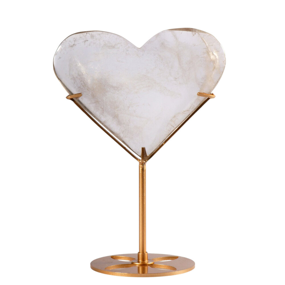Bergkristal hart op standaard (goudkleurig) 9,8 x 12,8 x 1,6 cm | 303 gram Bergkristal hart op standaard (goudkleurig) 9,8 x 12,8 x 1,6 cm | 303 gram