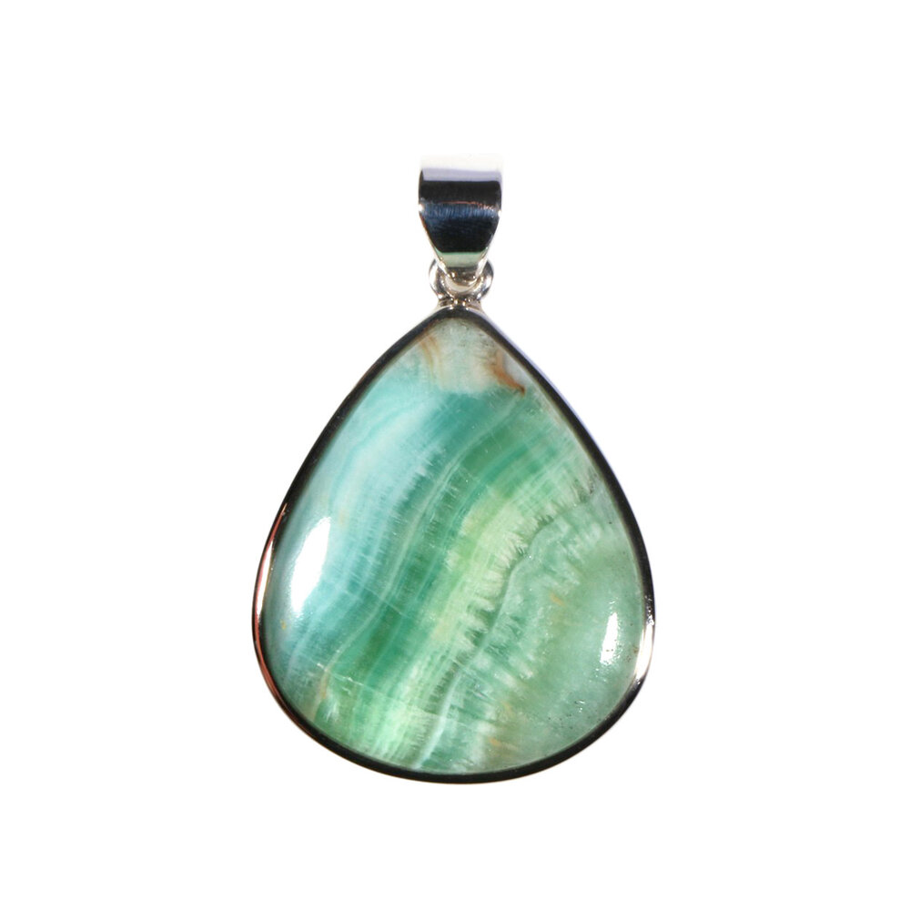 Zilveren hanger calciet (Caribbean blue) | druppel 3,1 x 2,6 cm