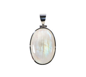 Zilveren hanger maansteen (regenboog) | ovaal 3 x 2 cm
