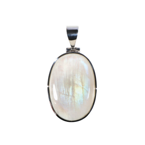 Zilveren hanger maansteen (regenboog) | ovaal 3 x 2 cm