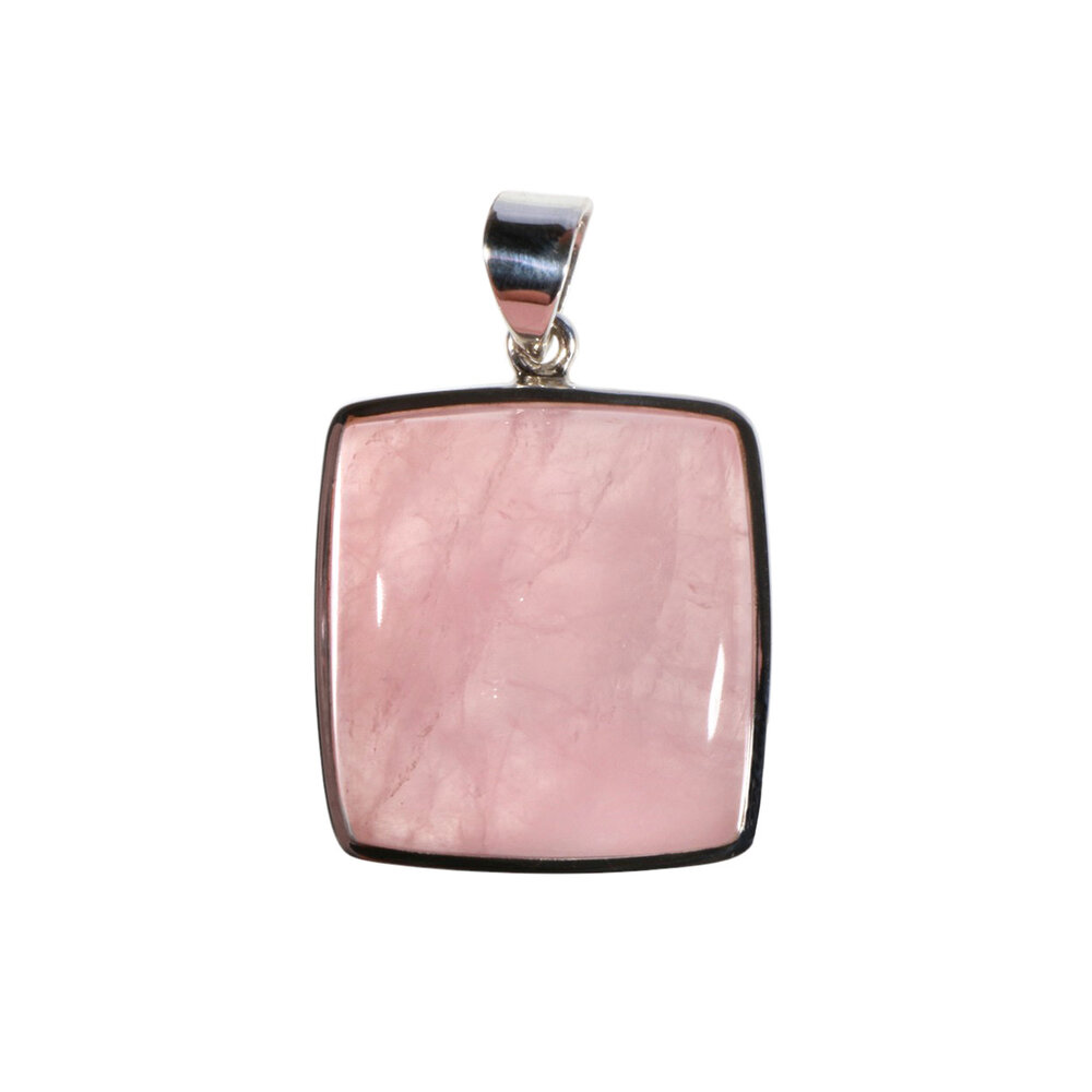 Zilveren hanger rozenkwarts | rechthoek 2,5 x 2,7 cm
