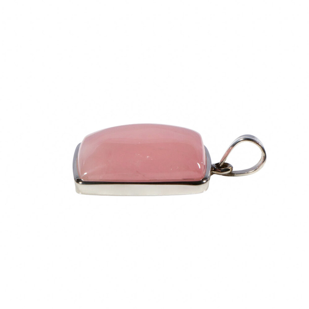 Zilveren hanger rozenkwarts | rechthoek 2,5 x 2,7 cm