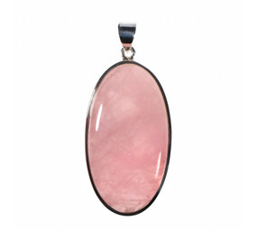 Zilveren hanger rozenkwarts | ovaal 4,2 x 2,3 cm